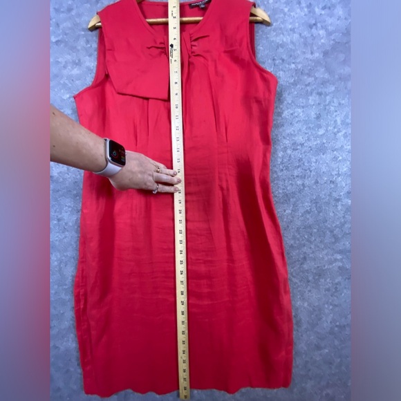 Adrienne Vittadini 100% Linen Shift Dress Size 12 Red Bow Detail Sleeveless‎ - Picture 13 of 13